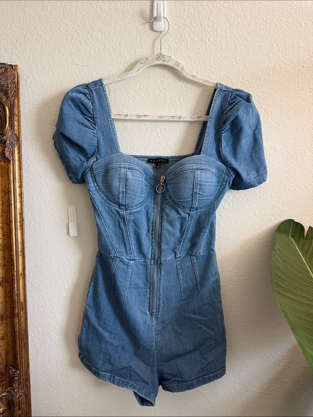 Haute Monde Blue Denim Puff-Sleeve Romper